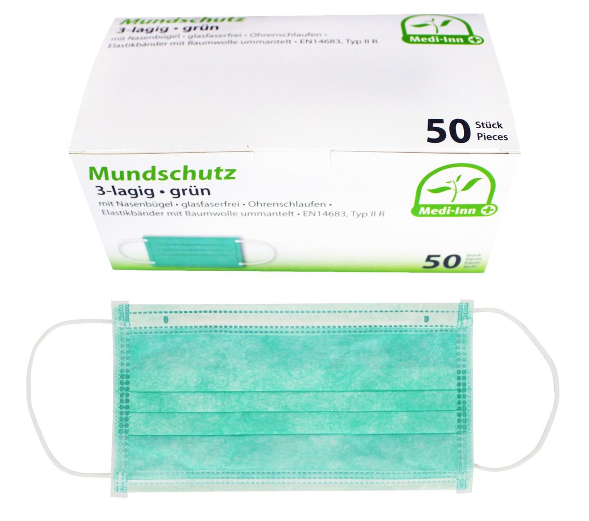 MEDI-INN MEDISCH MONDMASKER / MEDISCH MONDKAPJE TYPE IIR 3 laags CE gecertificeerd per 50 stuks